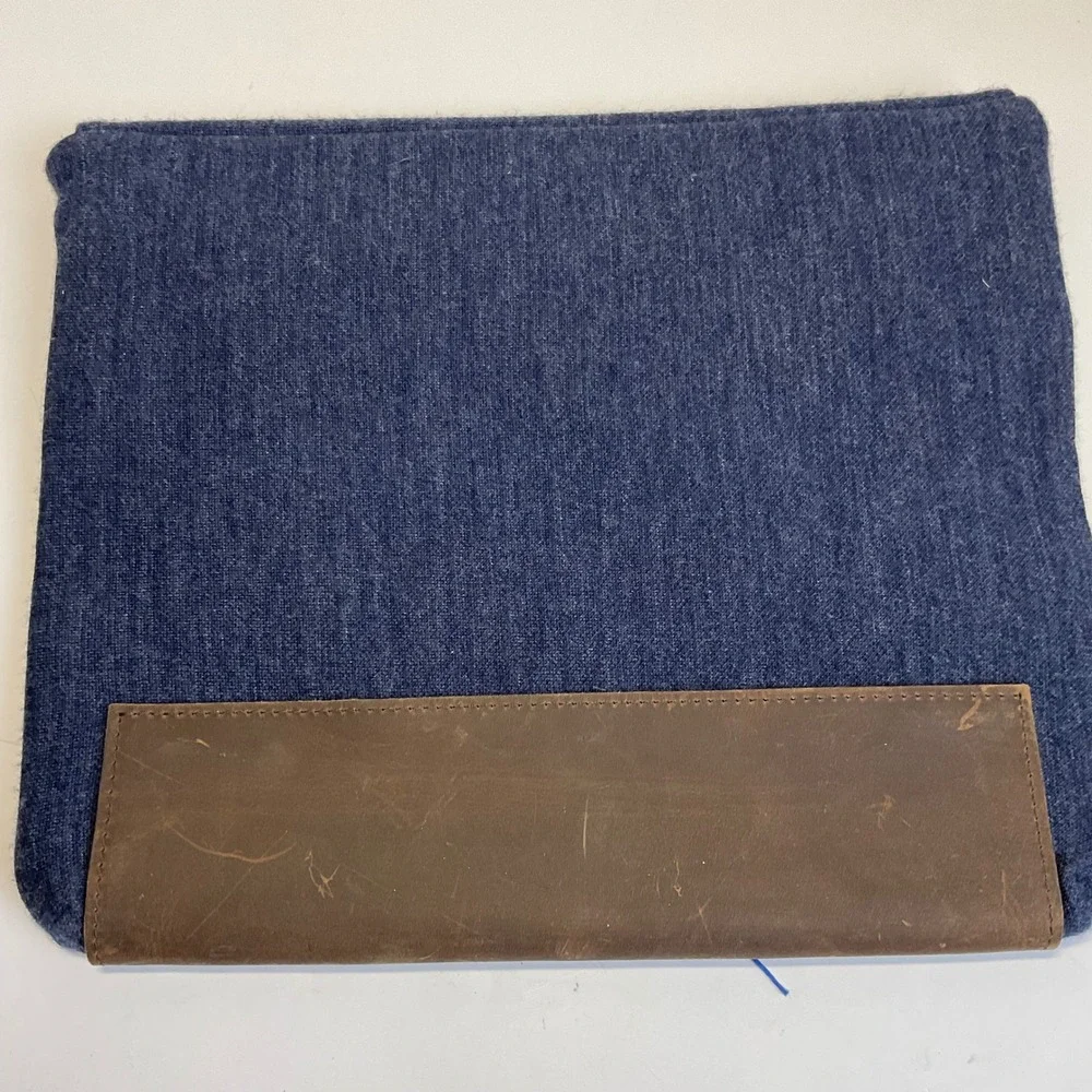 Ibex Queen City Dry Goods Leather Laptop Sleeve Clutch Blue Brown USA Made
